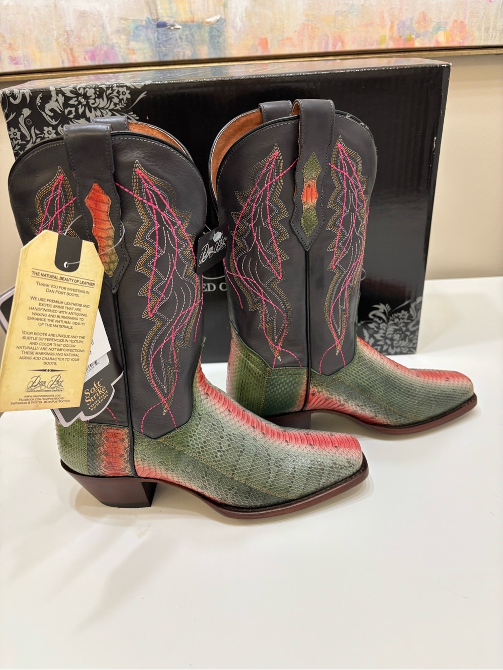 🐍 Dan Post Genuine Watersnake Cowboy Boots — NWT — Sz 7 - Picture 6 of 11